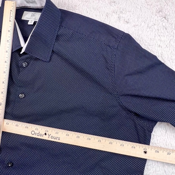 Christian Lacroix Dress Shirt Men's XL Navy White Polka Dot Contemporary Fit - Picture 7 of 10